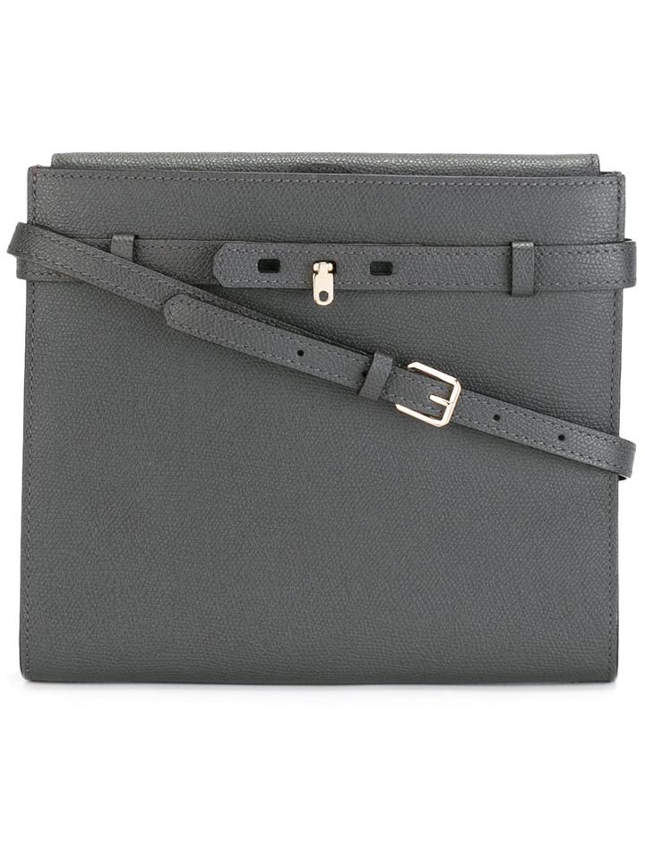 Valextra Grained Crossbody Bag, Women's, Grey, Calf Leather