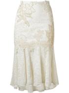 Martha Medeiros Embroidered Lace Mix Midi Skirt - White