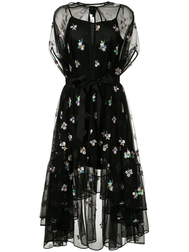 Huishan Zhang Belted Cape Dress - Black