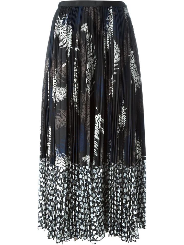 Sacai Printed Pleated Skirt, Women's, Size: 3, Black, Polyester/cupro/rayon