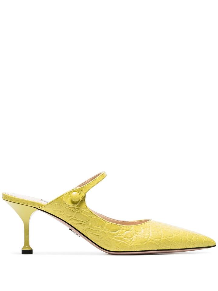 Prada Mary-jane 65 Crocodile Effect Mules - Yellow