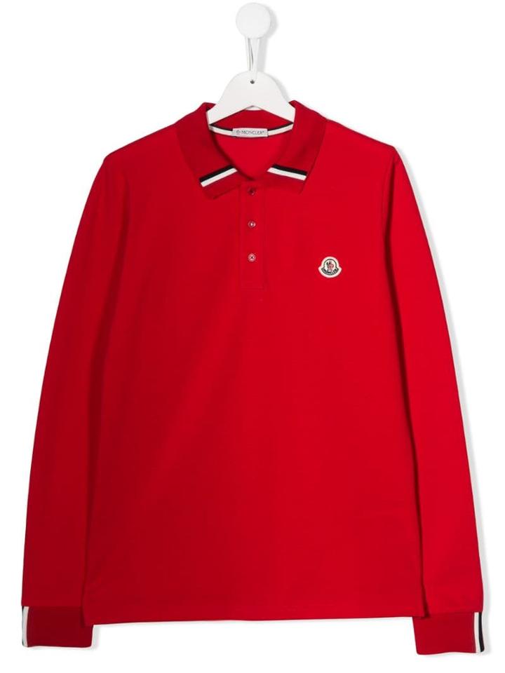 Moncler Kids Teen Striped Collar Polo Shirt - Red
