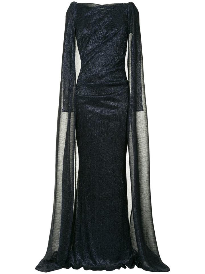 Talbot Runhof Sheer Cape Dress - Blue