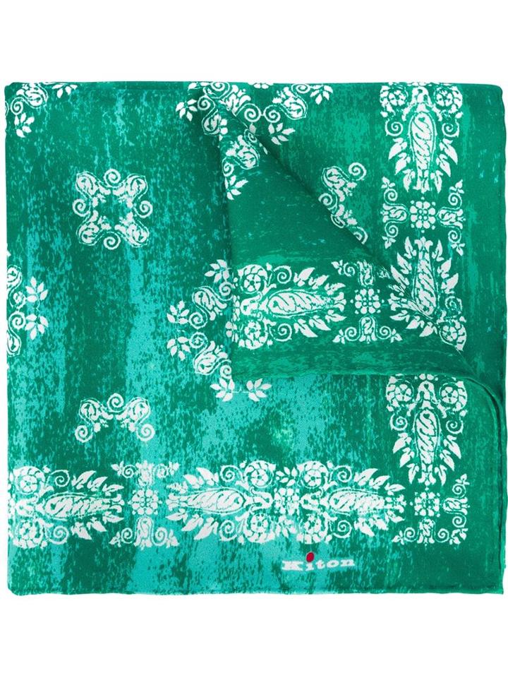 Kiton Bandana Print Pocket Square, Men's, Green, Silk