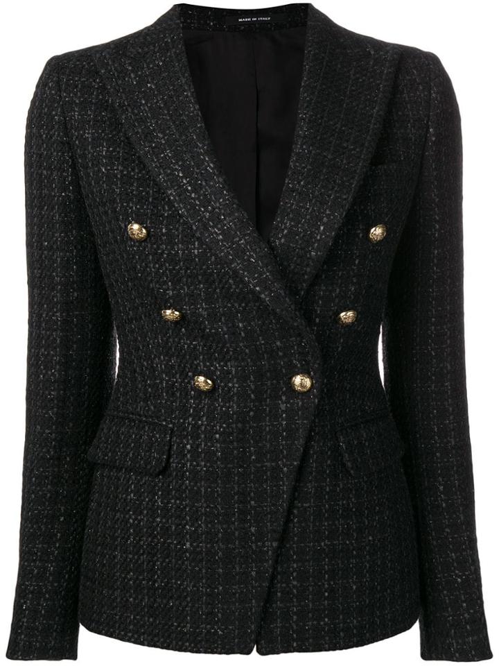 Tagliatore Check Double Breasted Blazer - Black