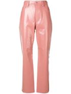Msgm Varnished High-waisted Trousers - Pink & Purple