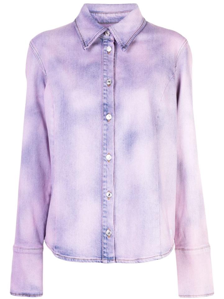 Msgm Tie-dye Denim Shirt - Purple