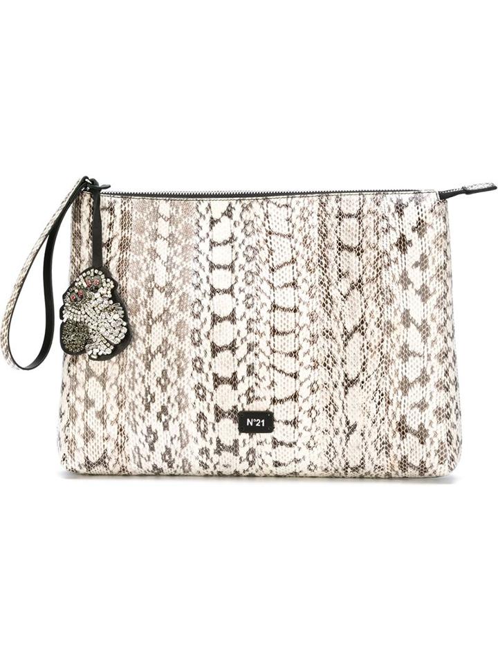 No21 Python Effect Zip Clutch