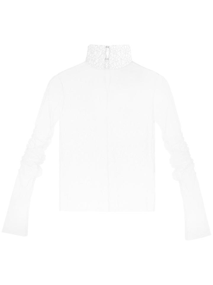 Irene Semi-sheer Lace Turtleneck Top - White