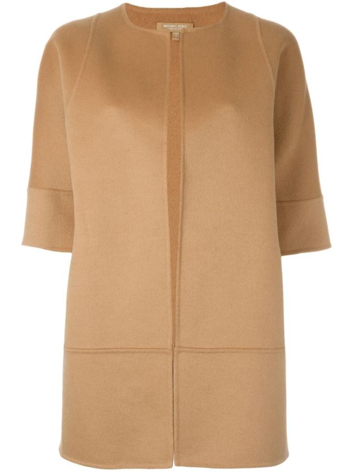 Michael Kors Three-quarter Sleeve Coat, Women's, Size: 6, Nude/neutrals, Angora/wool/cashgora