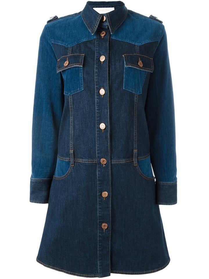 See By Chloé Panelled Denim Dress, Women's, Size: 40, Blue, Cotton/spandex/elastane