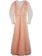 Burberry Floral-embroidered Puff-sleeve Dress - Pink