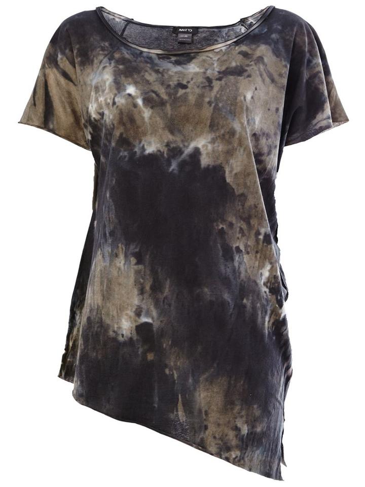 Avant Toi Marble Print Asymmetric T-shirt