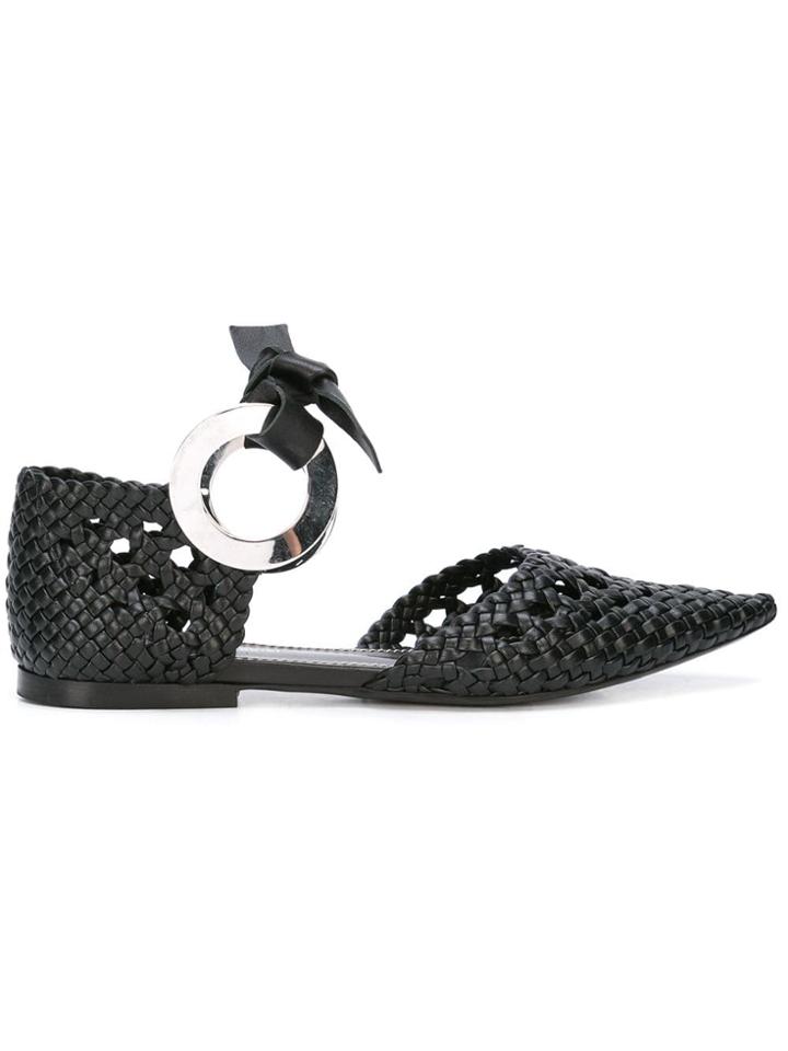Proenza Schouler Woven Grommet Flats - Black