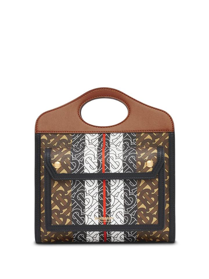 Burberry Mini Monogram Stripe E-canvas Pocket Bag - Brown