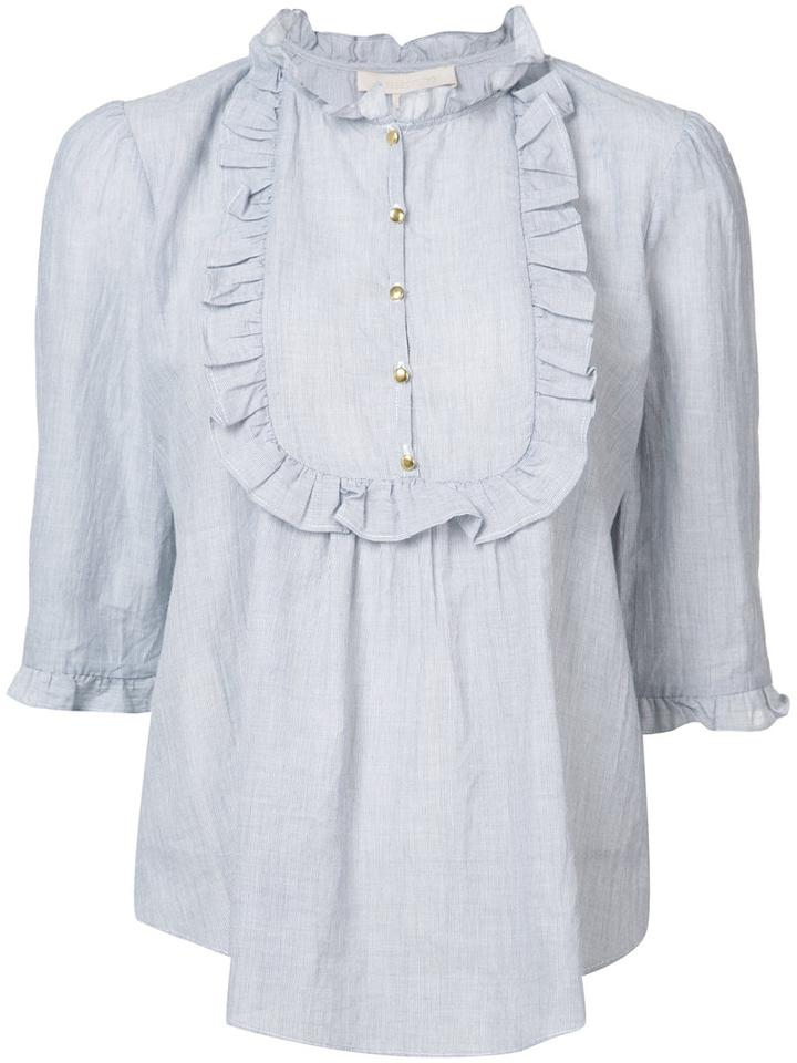 Vanessa Bruno - Frill Trim Blouse - Women - Cotton/linen/flax/ramie - 38, Blue, Cotton/linen/flax/ramie