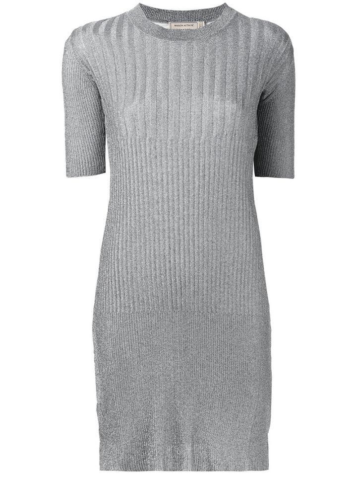 Maison Kitsuné - Ribbed Knit Sweater Dress - Women - Polyamide/polyester/spandex/elastane/viscose - S, Grey, Polyamide/polyester/spandex/elastane/viscose