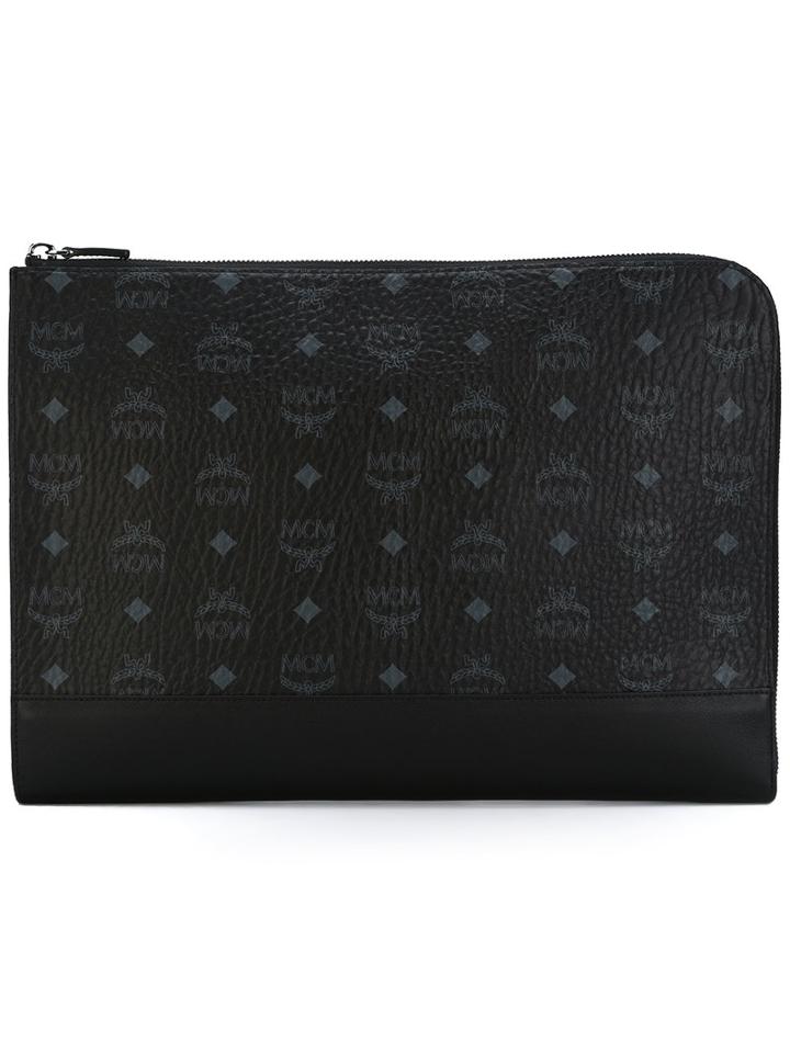 Mcm - Logo Print Clutch - Women - Calf Leather - One Size, Women's, Black, Calf Leather