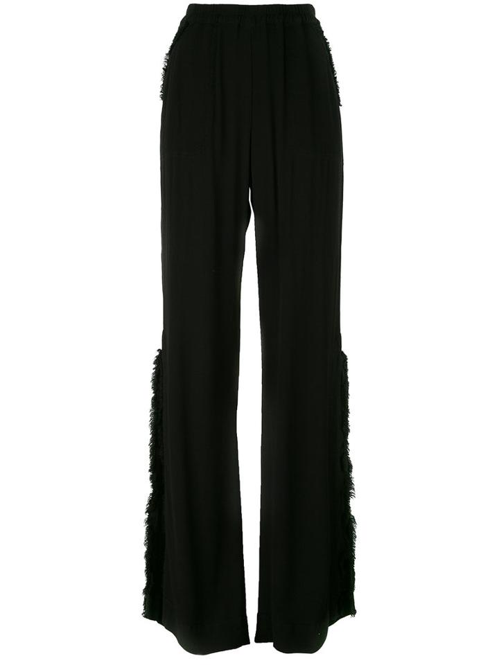 Raquel Allegra - Frayed Flared Trousers - Women - Rayon - 0, Women's, Black, Rayon