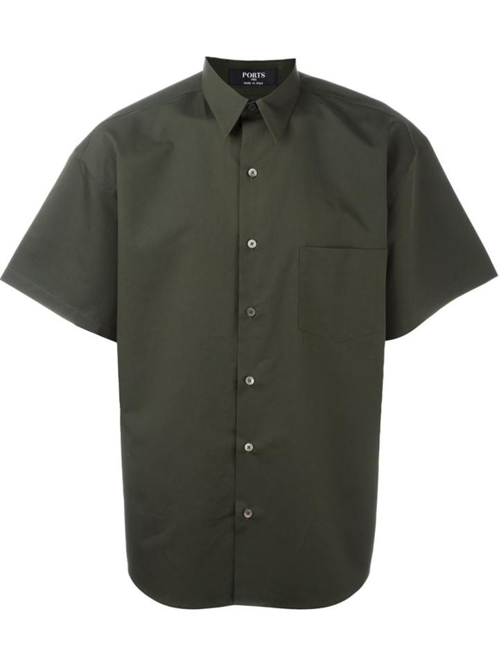 Ports 1961 Shortsleeved Boxy Shirt, Men's, Size: 38, Green, Silk/cotton