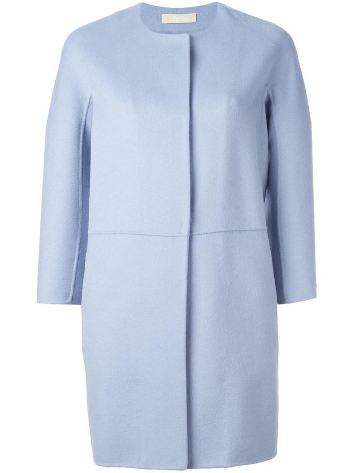 's Max Mara Collarless Coat, Women's, Size: 46, Blue, Angora/virgin Wool