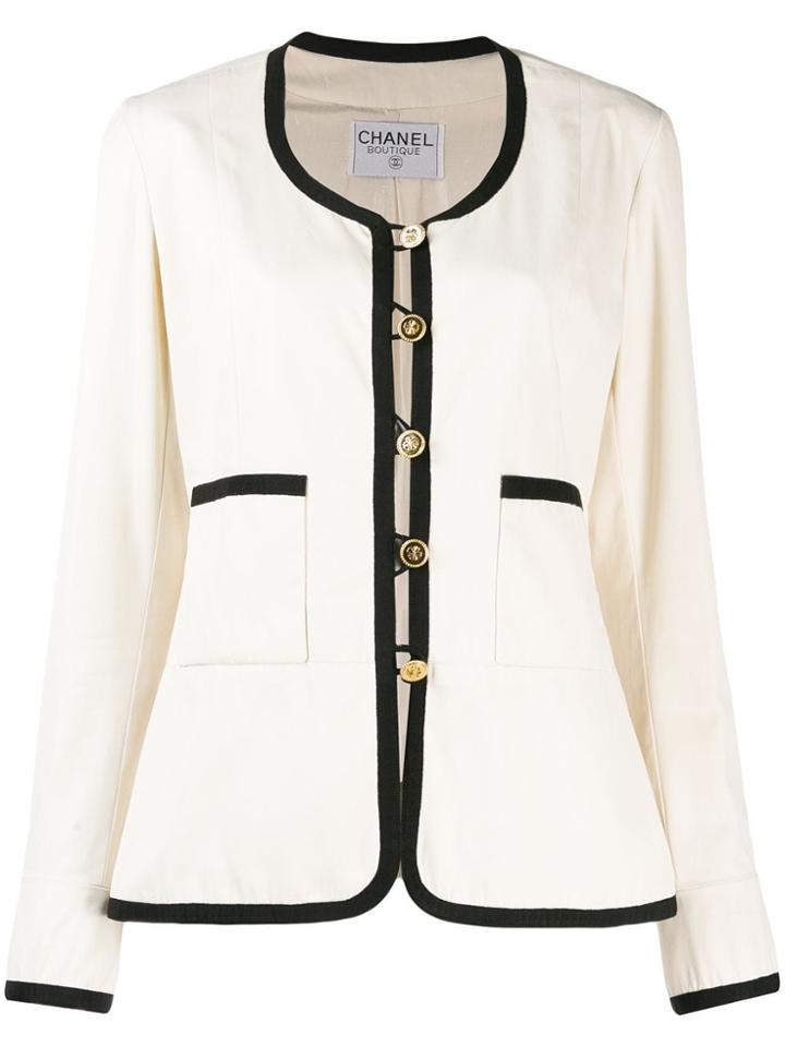 Chanel Pre-owned 1990's Round Neck Slim Jacket - White