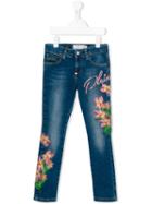 Philipp Plein Kids Floral Embellishment Jeans, Girl's, Size: 6 Yrs, Blue