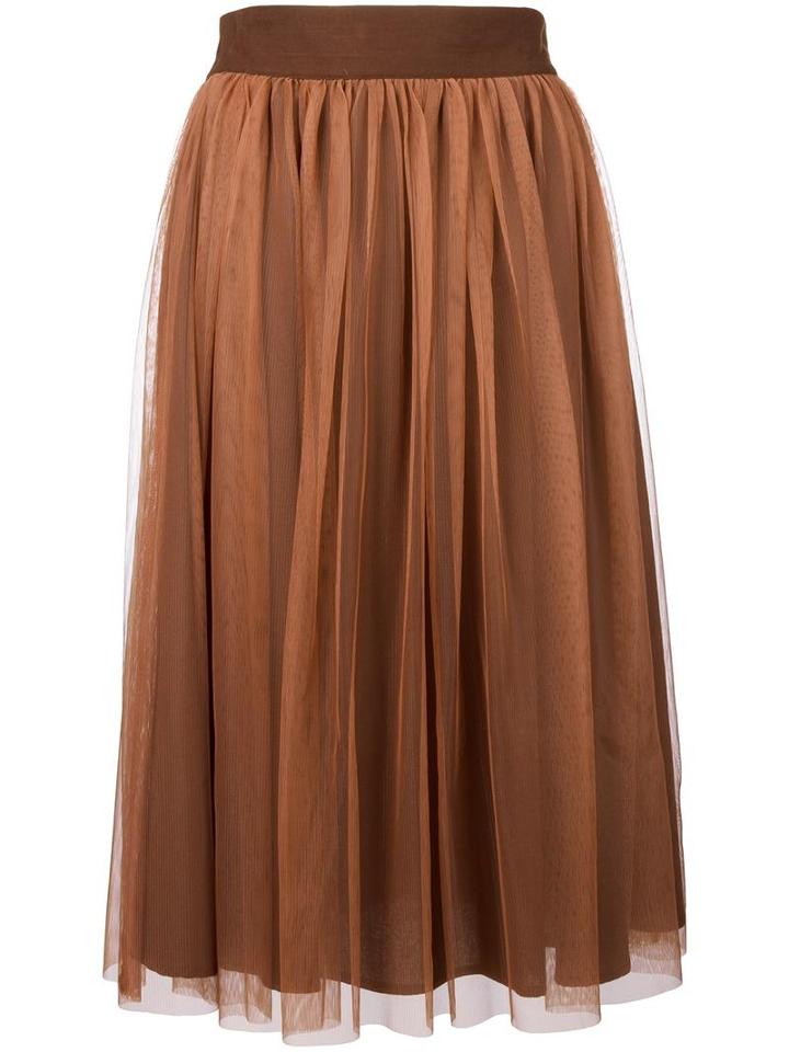 Roberto Collina Ruffled Mid Skirt, Women's, Size: Small, Brown, Nylon/cotton
