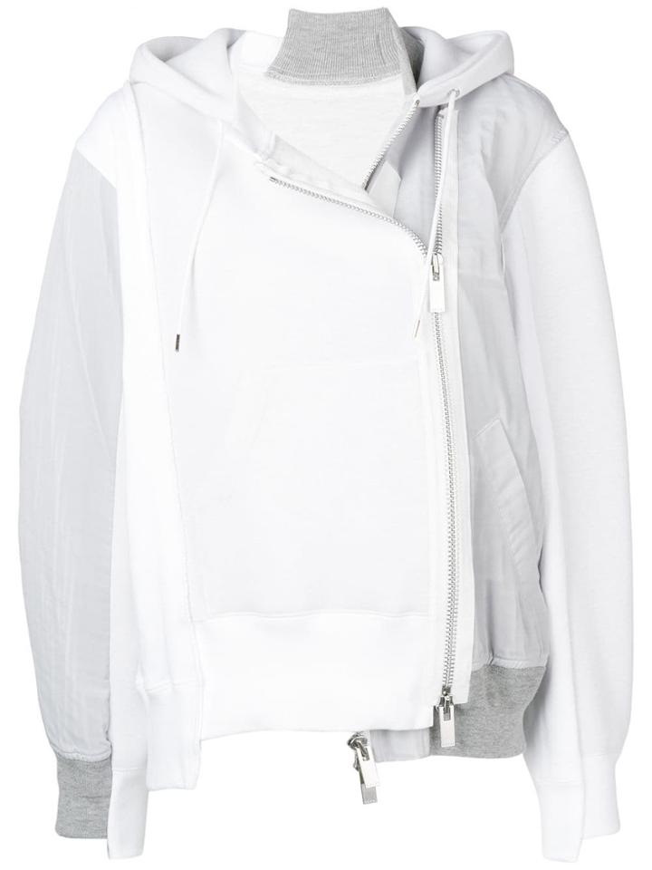 Sacai Asymmetric Zipped Hoodie - White