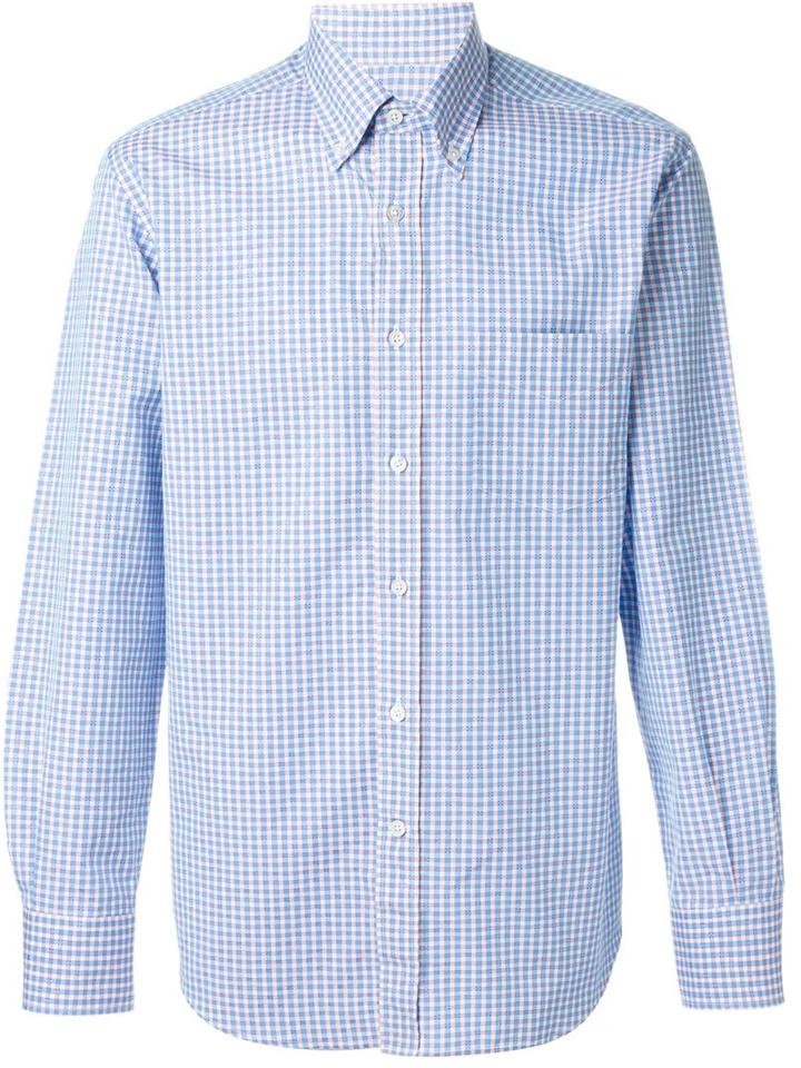 Canali Plaid Shirt, Men's, Size: Medium, Blue, Cotton