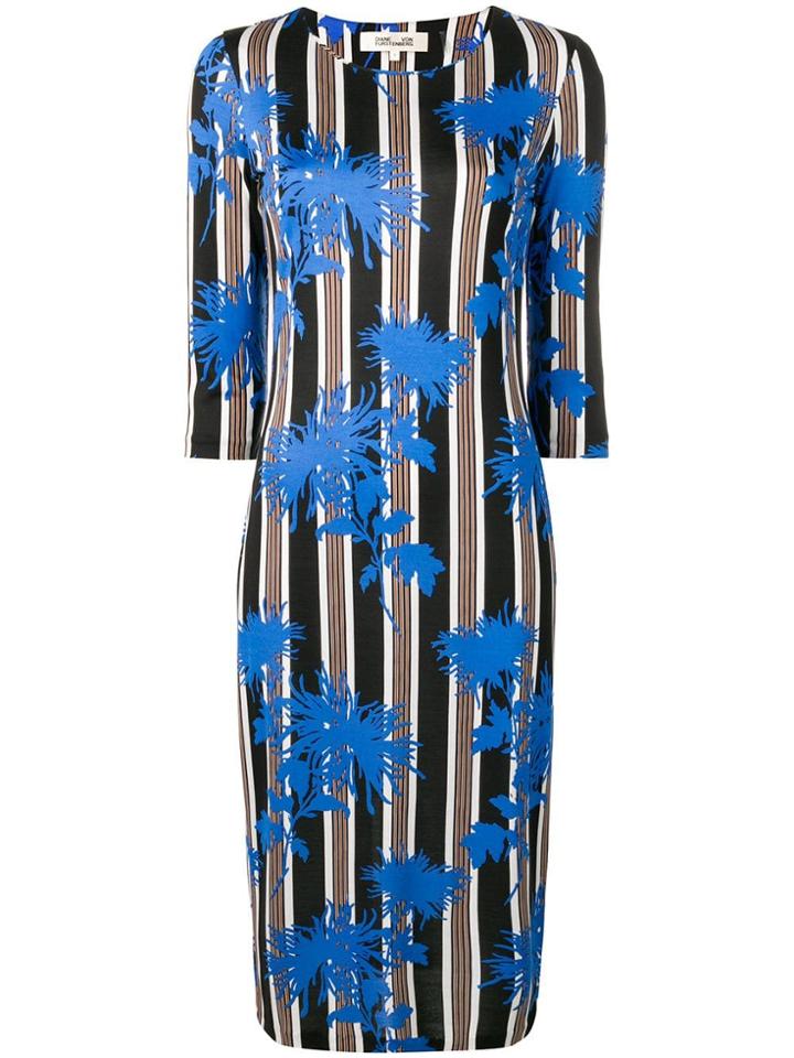 Dvf Diane Von Furstenberg Floral Print Striped Dress - Blue