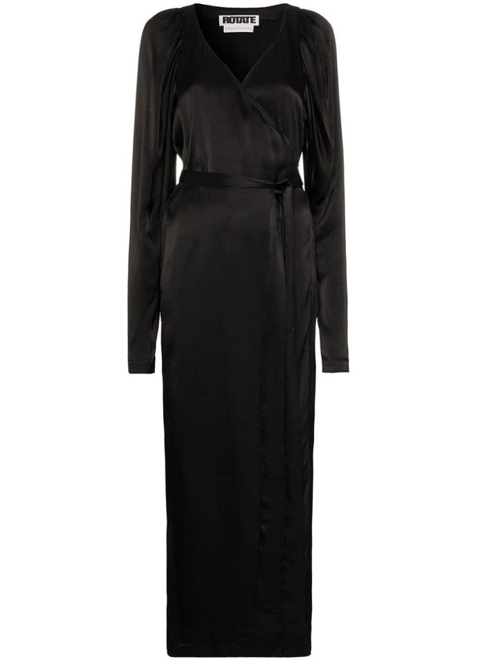 Rotate V-neck Satin Wrap Maxi Dress - Black