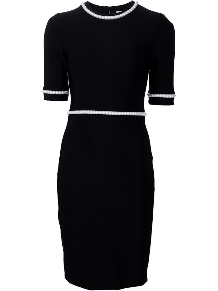 Mugler Pearl Embellished Fitted Dress, Women's, Size: 42, Black, Viscose/polyamide/spandex/elastane