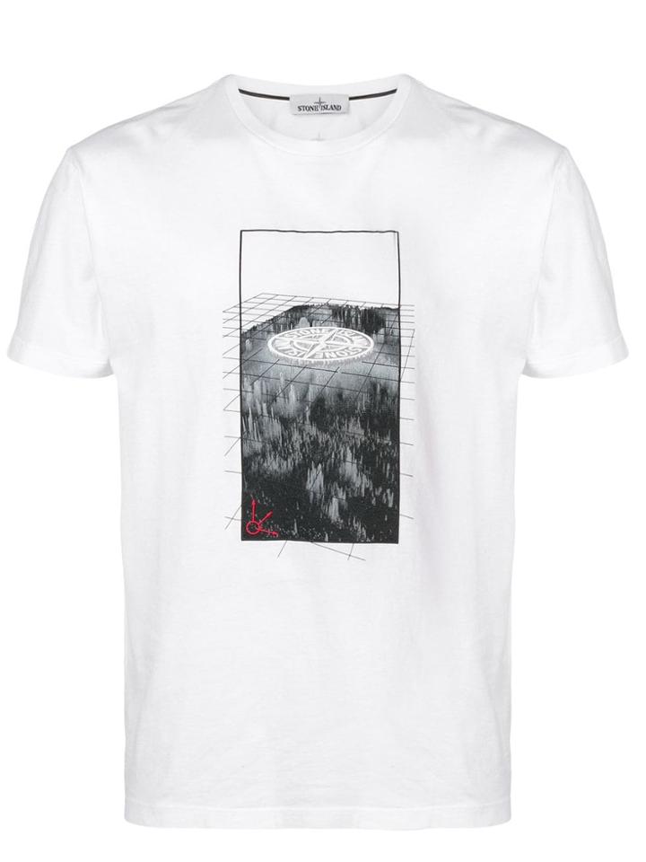 Stone Island Logo Geo Print Crew Neck T-shirt - White