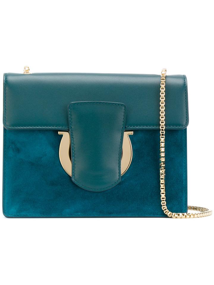 Salvatore Ferragamo - Gancio Clutch Bag - Women - Leather/suede - One Size, Blue, Leather/suede