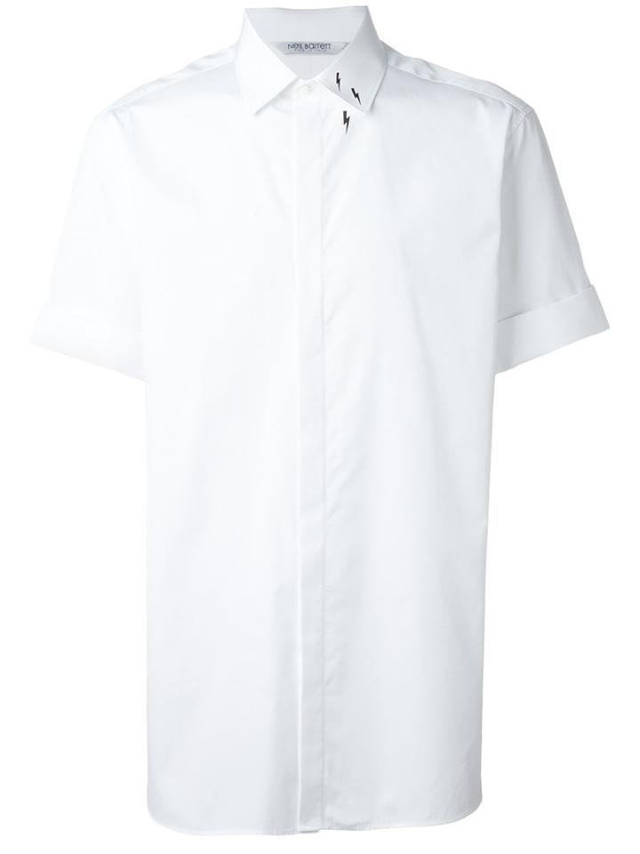 Neil Barrett Lightning Bolt Short Sleeve Shirt, Men's, Size: 40, White, Cotton
