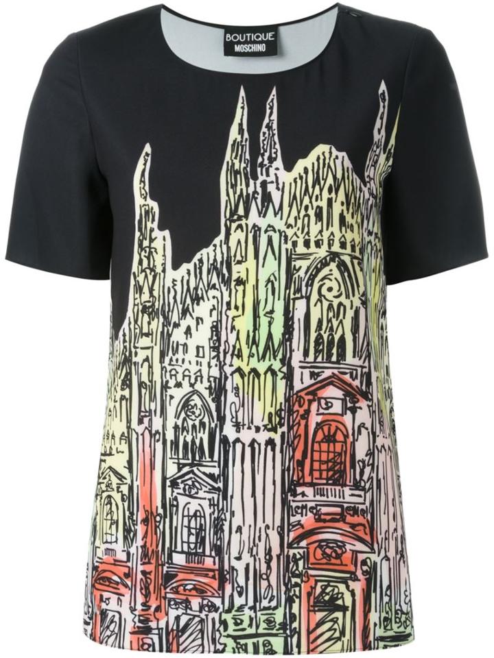 Boutique Moschino Cathedral Print T-shirt, Women's, Size: 42, Black, Polyester/other Fibers
