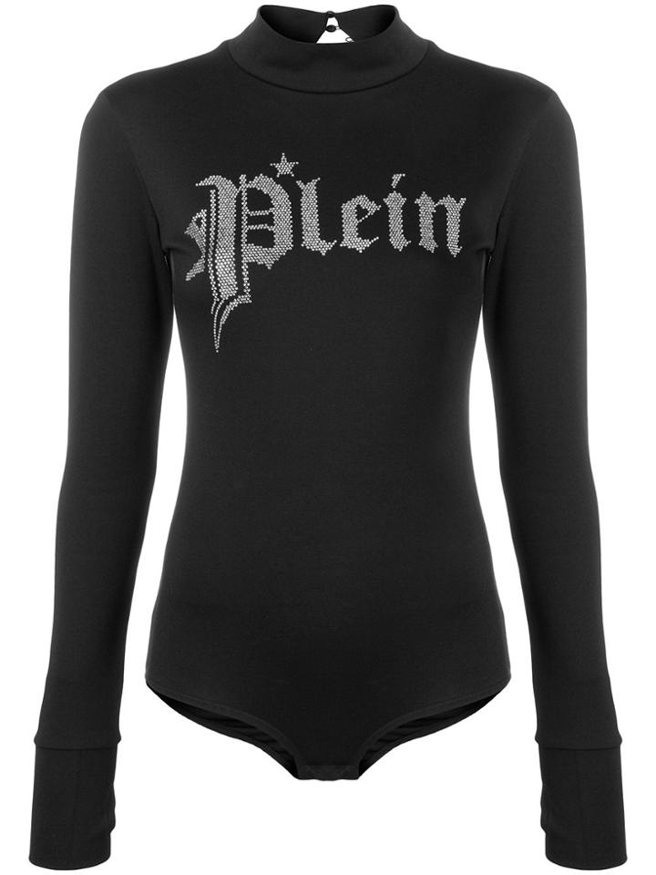 Philipp Plein Embellished Logo Bodysuit - Black
