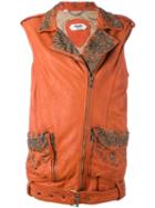 Pihakapi Embellished Sleeveless Biker Jacket, Women's, Size: Small, Yellow/orange, Lamb Skin/viscose