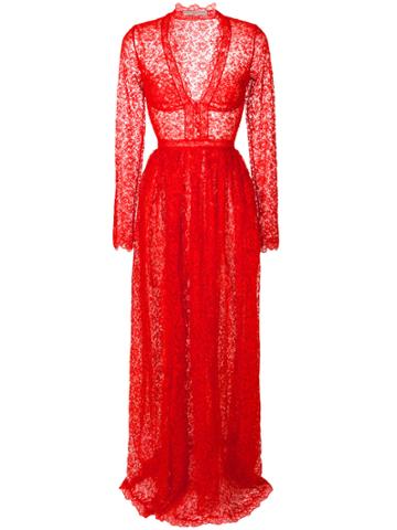 Ermanno Scervino V-neck Lace Gown - Red