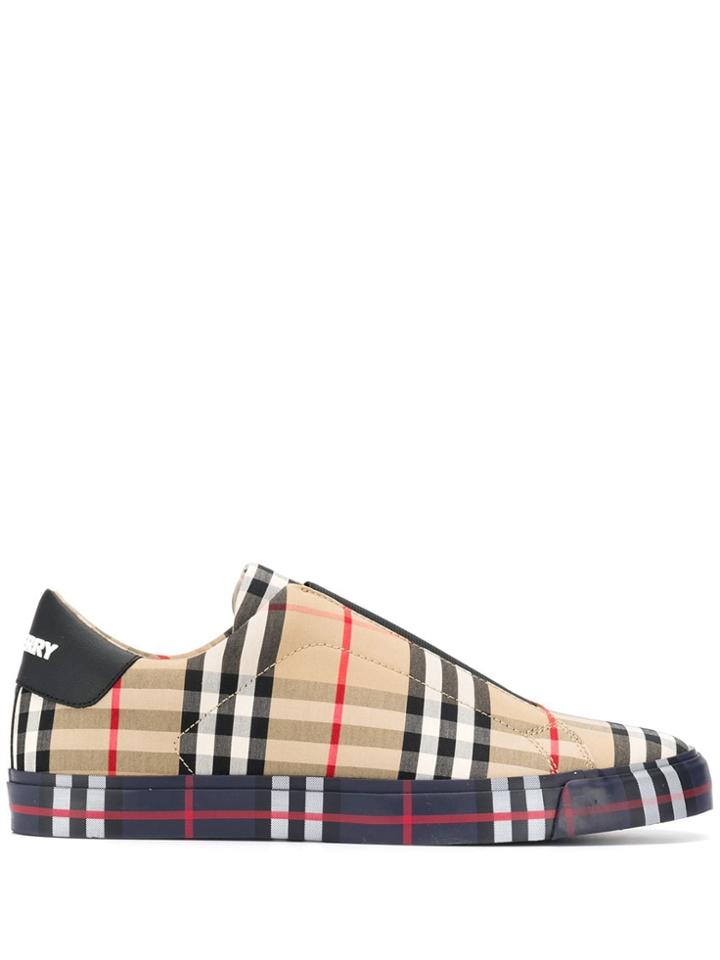 Burberry Check Slip On Sneakers - Brown