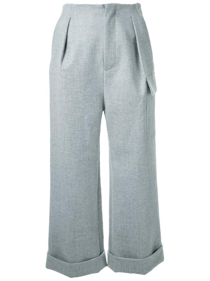Fad Three Turn Up Hem Trousers, Women's, Size: Small, Grey, Acetate