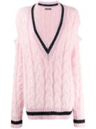 Balmain Cut-out Cable Knit Jumper - Pink