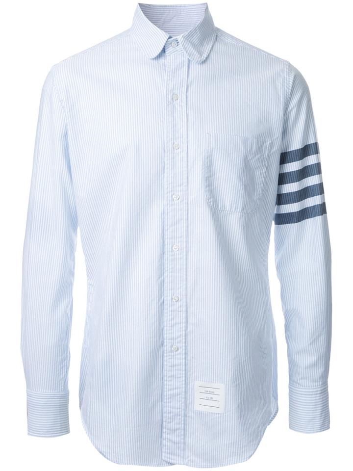 Thom Browne Round Collar Shirt With Woven 4-bar Stripe In Blue And