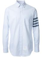 Thom Browne Round Collar Shirt With Woven 4-bar Stripe In Blue And