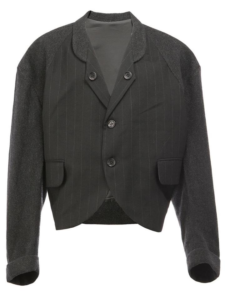 Christopher Nemeth Pinstripe Cropped Blazer, Men's, Black, Polyester/cupro/wool/nylon
