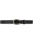 Gucci Leather Belt With Crystal Dionysus Buckle - Black