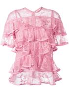 Elie Saab Ruffled Lace Blouse - Pink & Purple
