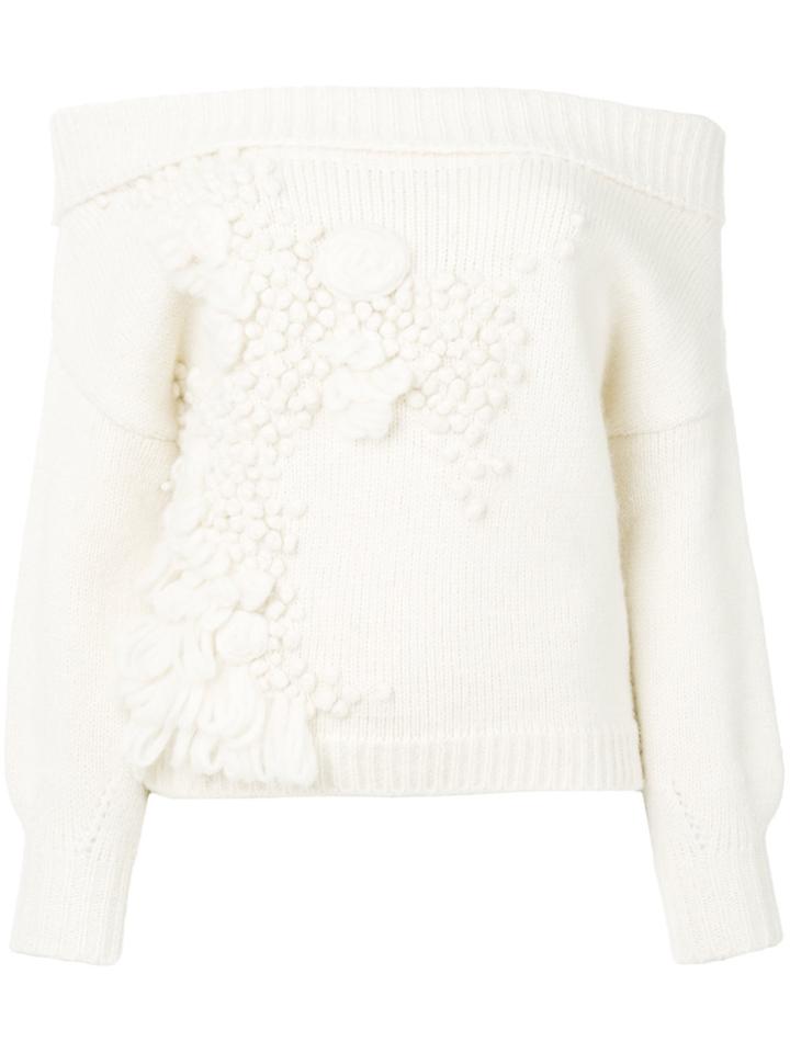 Delpozo Textured Bardot Jumper - Nude & Neutrals