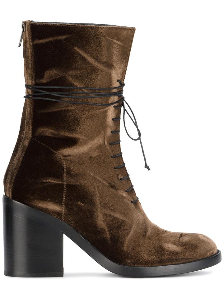 Ann Demeulemeester Brown Velvet Lace Up 90 Boots
